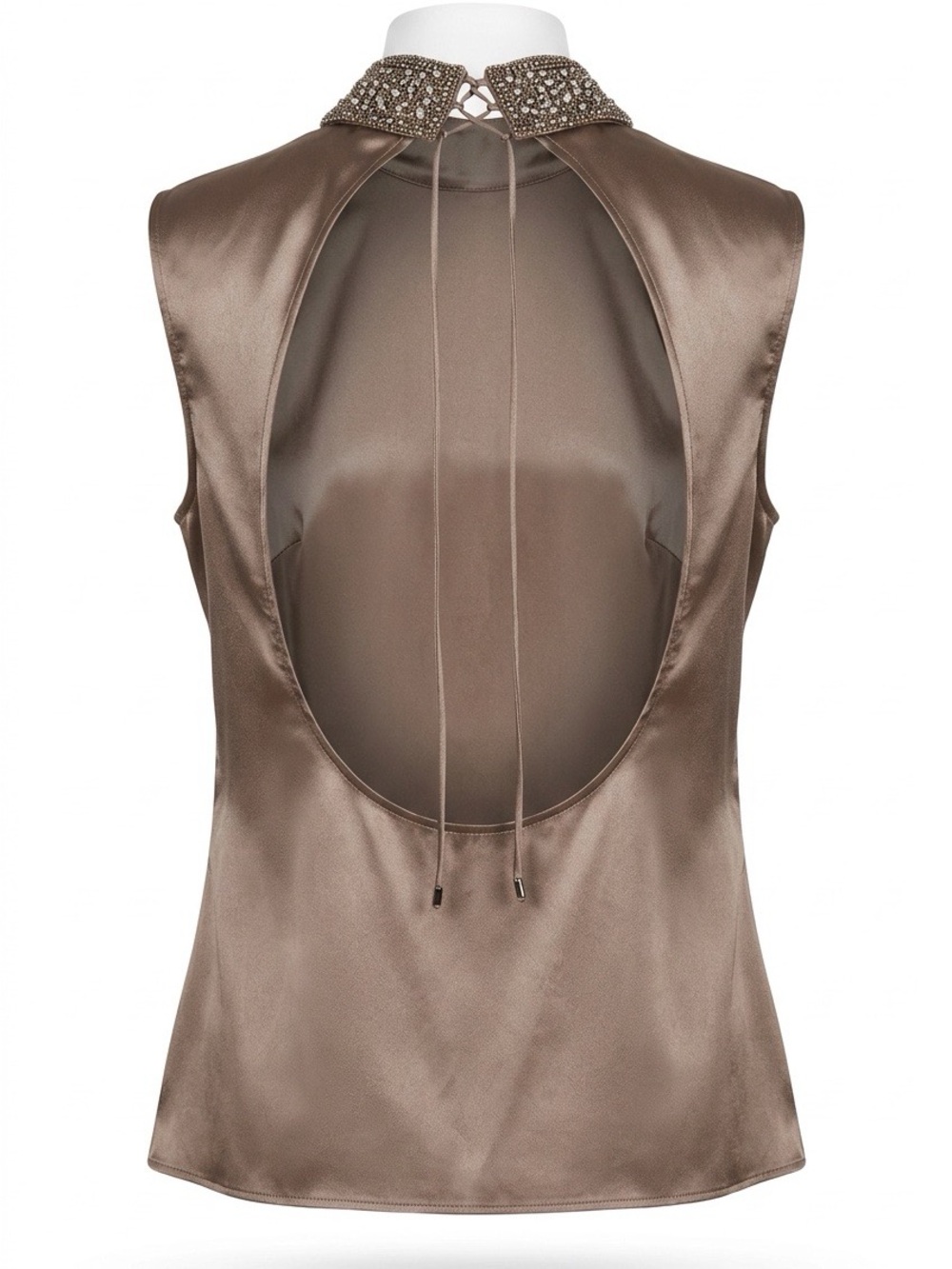 Sara Feinberg Sleeveless Blouse with Sequin Beads High Neck Open Back NWT